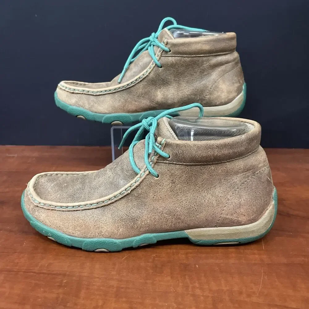 Twisted X Bomber sz 6.5 Chukka Driving Moccasin Brown Teal Leather Women Boots